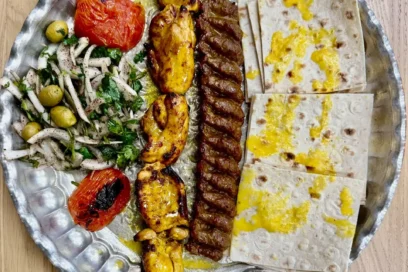 Combination Of Chicken Thigh & Ground Beef Kabob ( Koobideh) With Bread