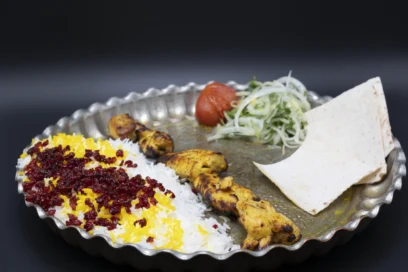 Zereshk Polo With Chicken Thigh Kabob