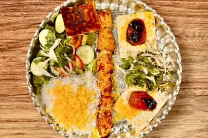 Chicken Breast Kabob With Half Rice & Half Salad