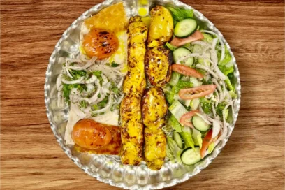 Combination Of Chicken Breast & Ground Beef Kabob ( Koobideh) With Salad
