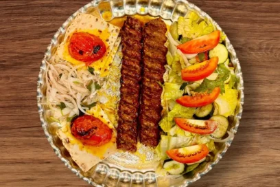Ground Beef Kabob (Koobideh) With Salad